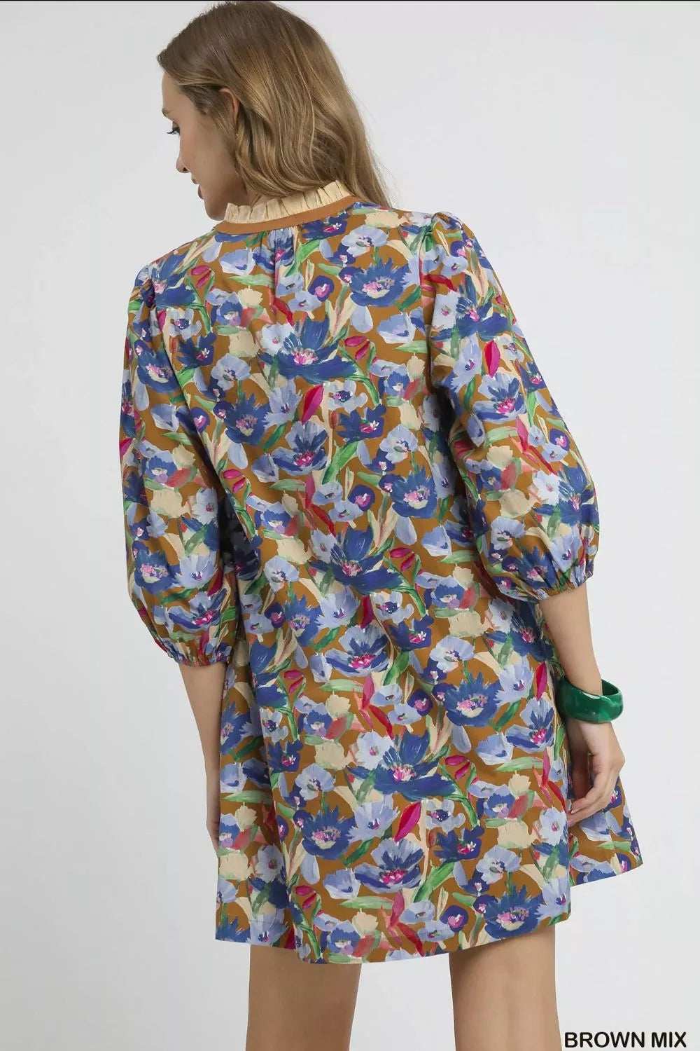Umgee Boho Floral Balloon Sleeve Mini Dress - Trendsi - Flyclothing LLC