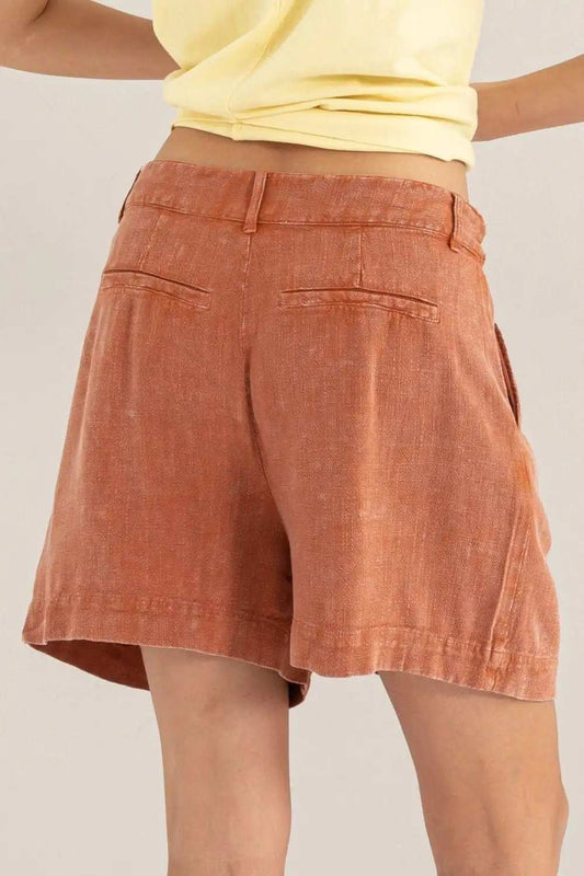 HYFVE High Waist Pleated Linen Shorts - Trendsi - Flyclothing LLC