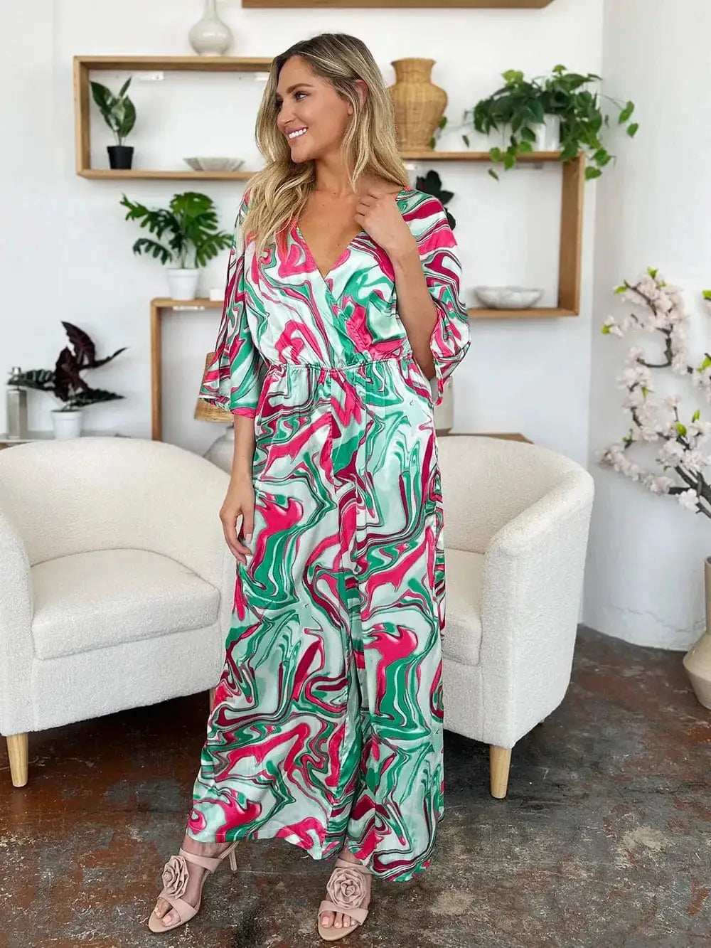 Double Take Full Size Half Sleeve Wide Leg Jumpsuit - Trendsi - Flyclothing LLC