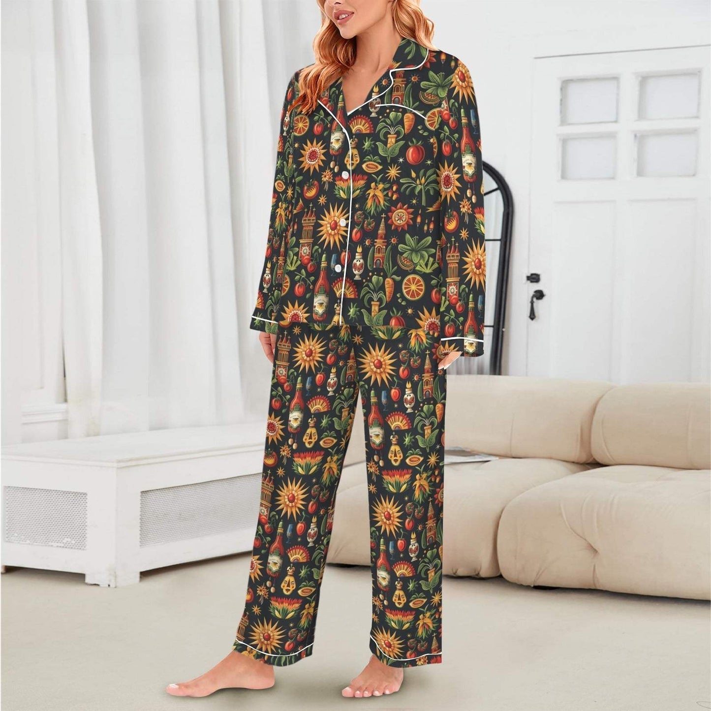 Baha Ranch Colores De Mexico - Mexican Culture Satin Pajamas - Baha Ranch Western Wear - Flyclothing LLC