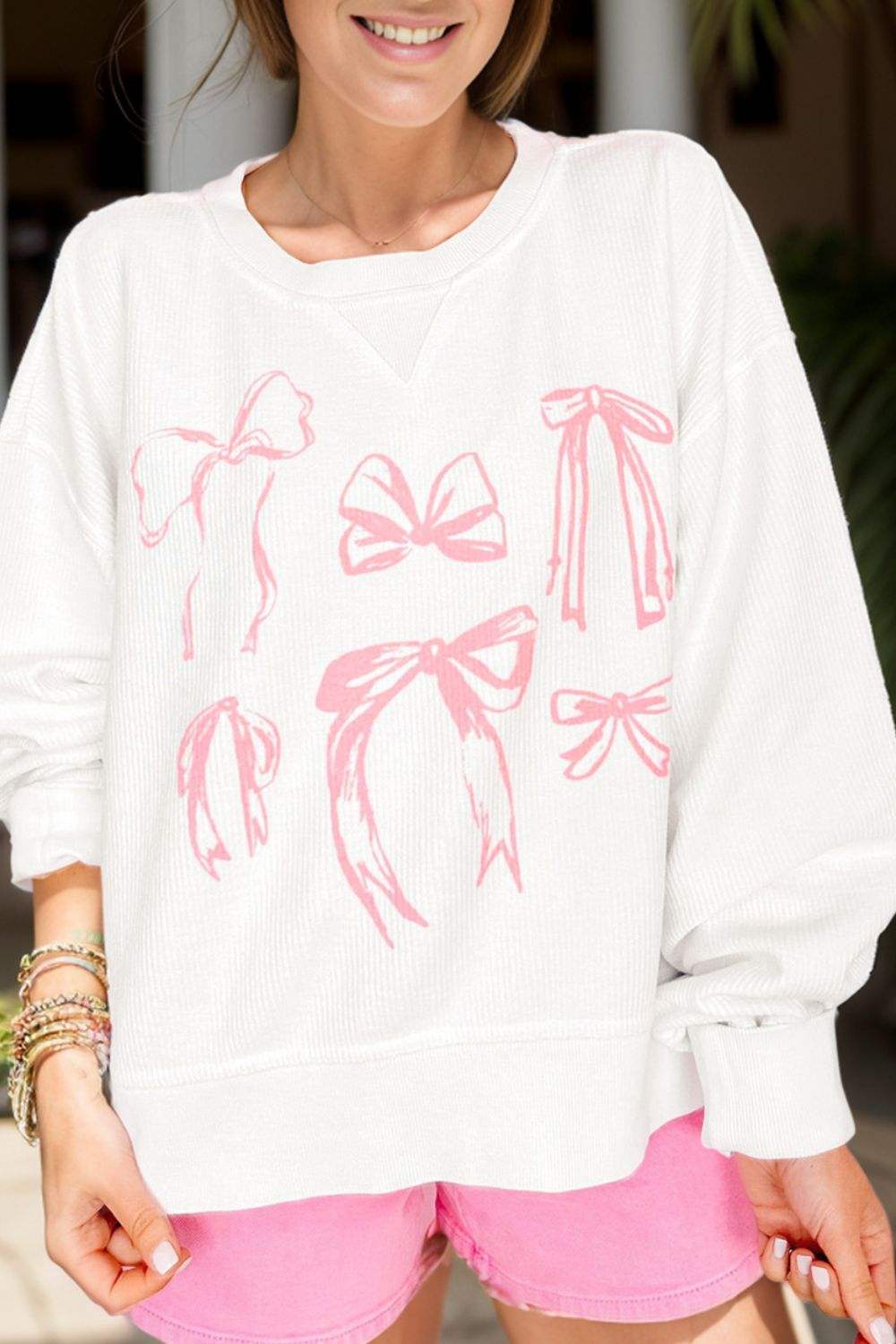 Bow Round Neck Long Sleeve Sweatshirt - Trendsi - Flyclothing LLC