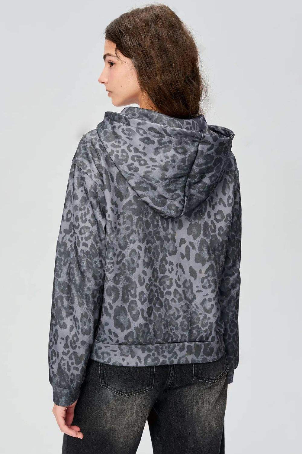 Pocketed Leopard Zip Up Hooded Jacket - Trendsi - Flyclothing LLC
