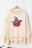 Contrast Stitching Sequin Pumpkin Round Neck Long Sleeve Sweatshirt - Trendsi