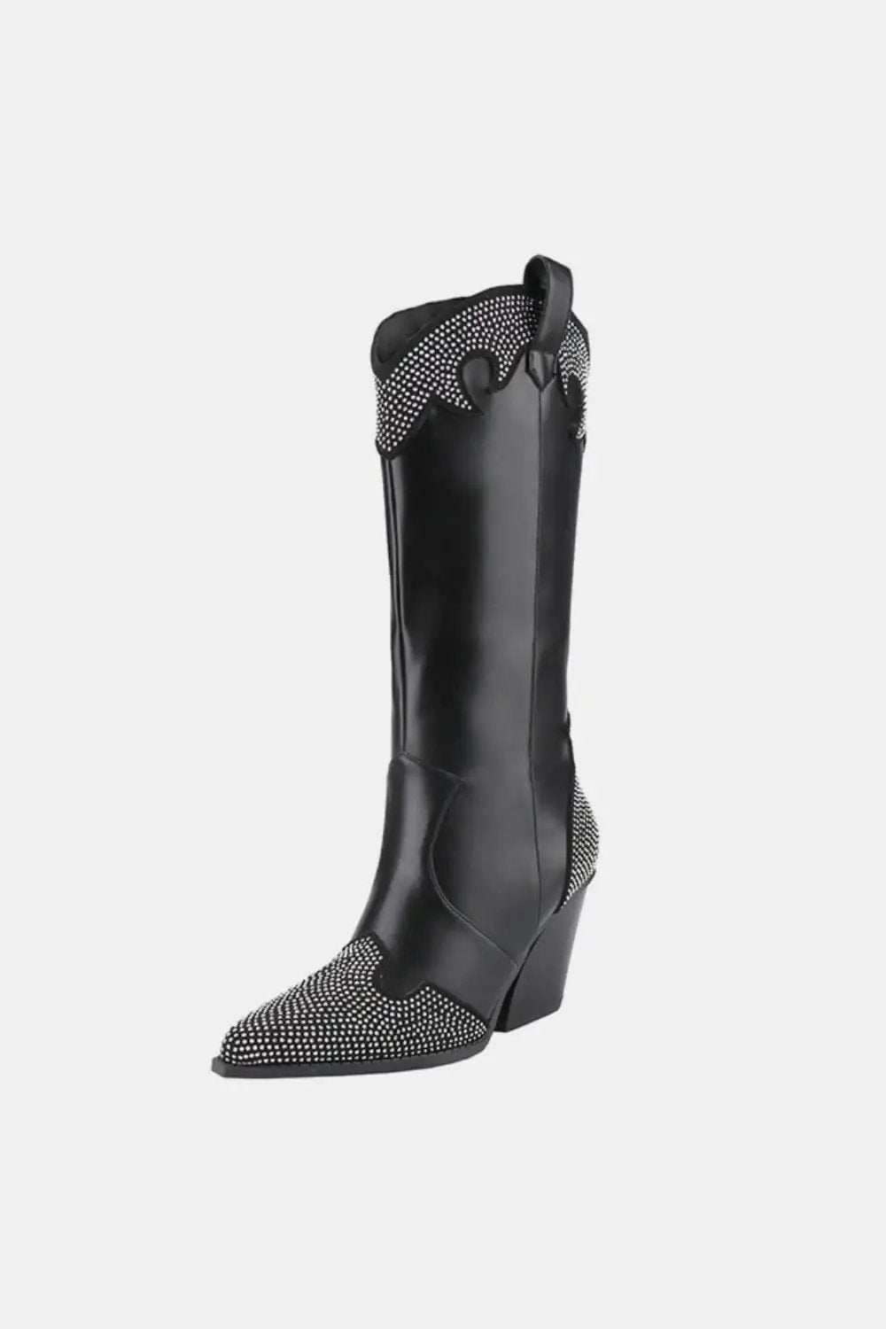 Weeboo Chunky Heel Rhinestone Decor Western Boots - Trendsi - Flyclothing LLC