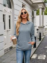 Ribbed Drawstring Long Sleeve Hoodie - Trendsi - Flyclothing LLC