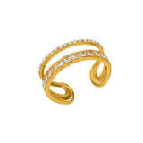 18K Gold-Plated Rhinestone Open Ring - Trendsi - Flyclothing LLC