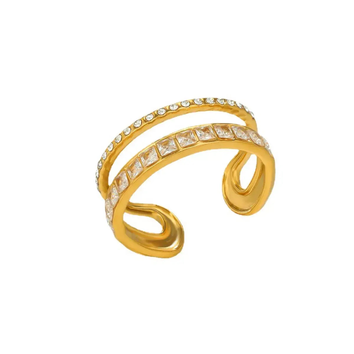 18K Gold-Plated Rhinestone Open Ring - Trendsi - Flyclothing LLC