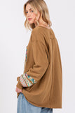SAGE + FIG Peace Applique Patch Long Sleeve Top - Trendsi