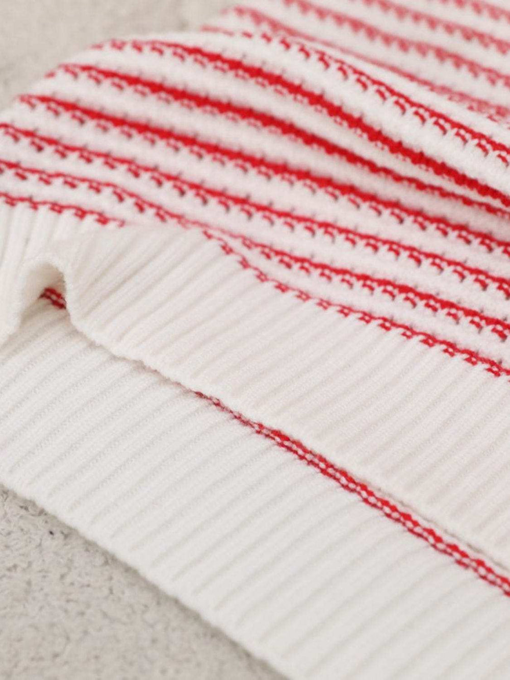 Striped Round Neck Short Sleeve Knit Top - Trendsi - Flyclothing LLC