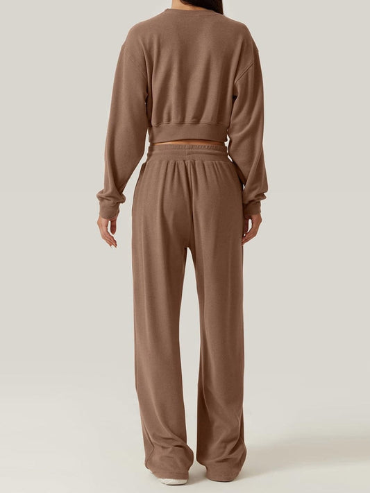 Crisscross Round Neck Top and Drawstring Pants Set - Trendsi