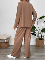 Perfee Quarter Button Long Sleeve Top and Pants Set - Trendsi - Flyclothing LLC