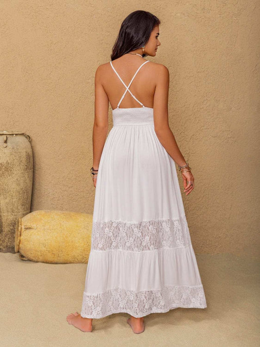 Lace Detail Crochet Tiered Maxi Cami Dress - Trendsi - Flyclothing LLC