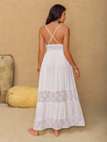 Lace Detail Crochet Tiered Maxi Cami Dress - Trendsi