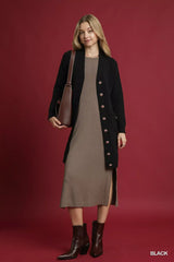 Umgee Button-Down Longline Sweater Cardigan with Front Pockets - Trendsi - Flyclothing LLC