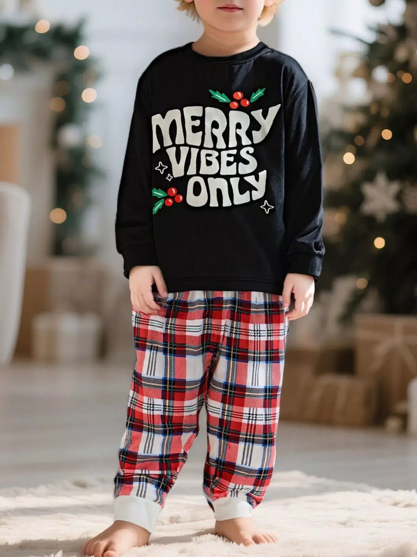 Children's Merry Vibes Only Christmas Pajama Set - Trendsi - Flyclothing LLC
