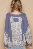POL Waffle Knit Floral Notched Long Sleeve Top - Trendsi
