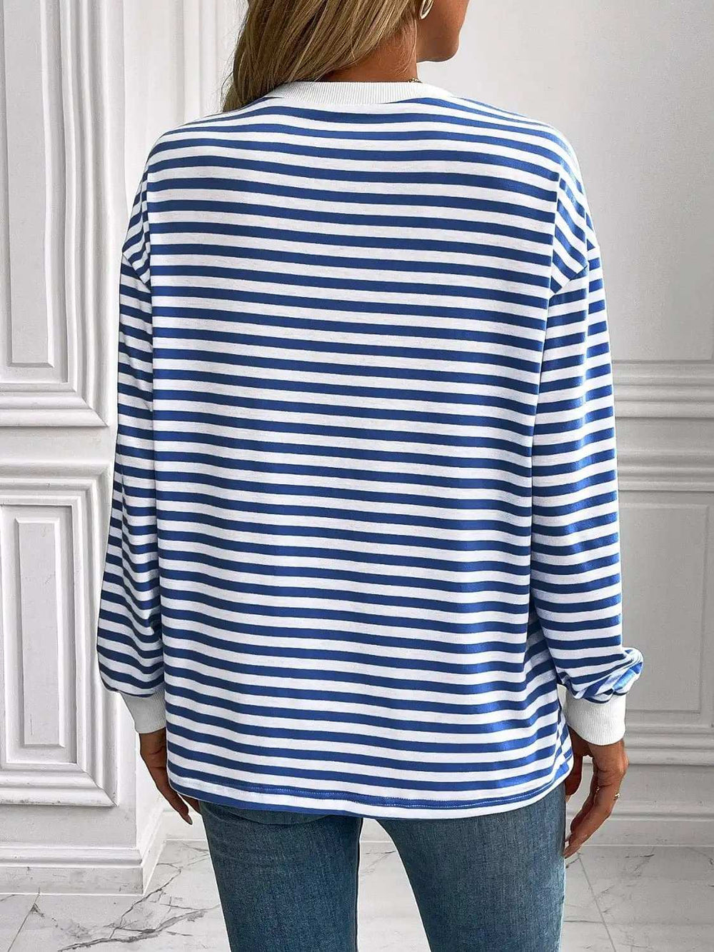 Ivy Lane Striped Round Neck Long Sleeve Sweatshirt - Trendsi - Flyclothing LLC