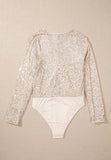 Sequin Surplice Long Sleeve Bodysuit - Trendsi - Flyclothing LLC