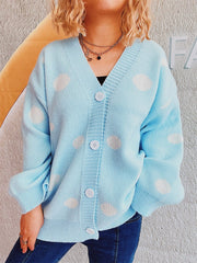 Polka Dot Button Up Cardigan - Trendsi