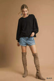 Umgee Full Size Linen Long Sleeve Top with Drawstring Plus Size - Trendsi - Flyclothing LLC