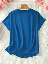 Casual Notched Short Sleeve Blouse - Trendsi - Flyclothing LLC