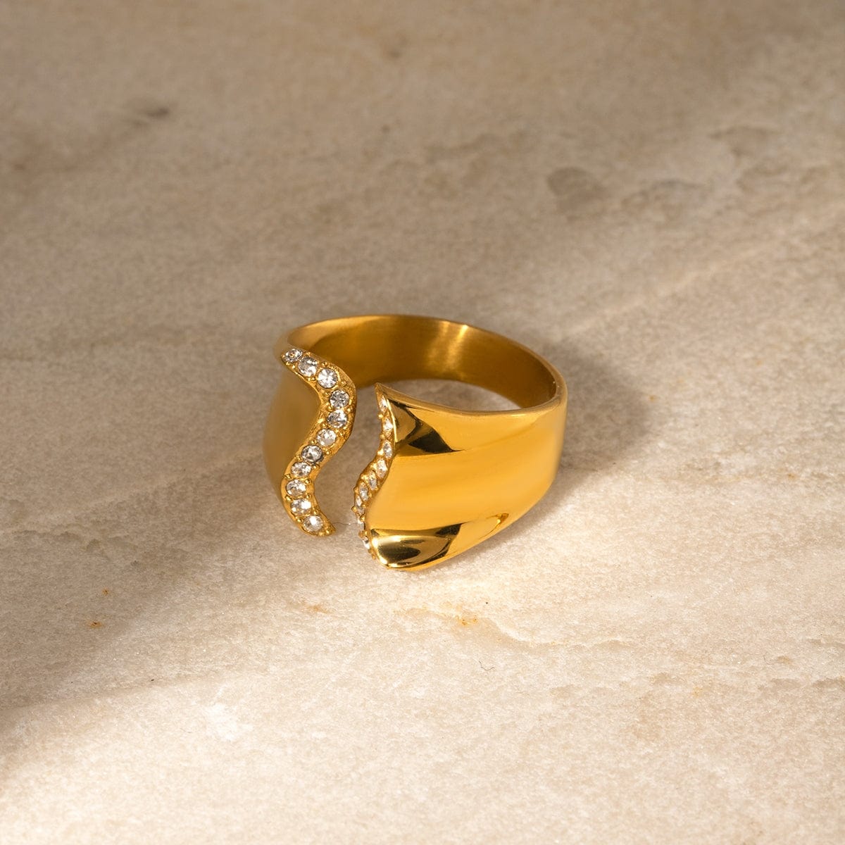 Stainless Steel Inlaid Rhinestone Bypass Ring Trendsi