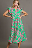 Umgee Full Size Floral Collared Ruffle Cap Sleeve Midi Dress Plus Size - Trendsi