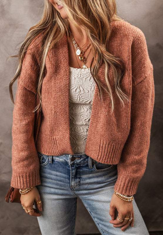 Slit Open Front Dropped Shoulder Cardigan - Trendsi - Flyclothing LLC