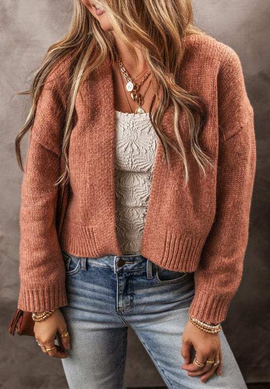 Slit Open Front Dropped Shoulder Cardigan - Trendsi - Flyclothing LLC