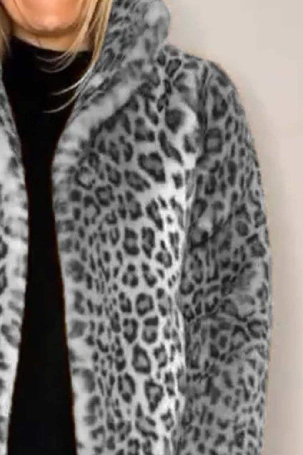 Full Size Leopard Furry Collared Neck Long Sleeve Coat - Trendsi - Flyclothing LLC