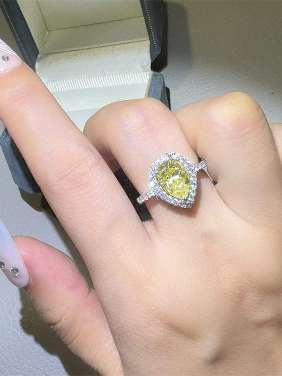 2 Carat Moissanite 925 Sterling Silver Teardrop Shape Ring - Trendsi - Flyclothing LLC