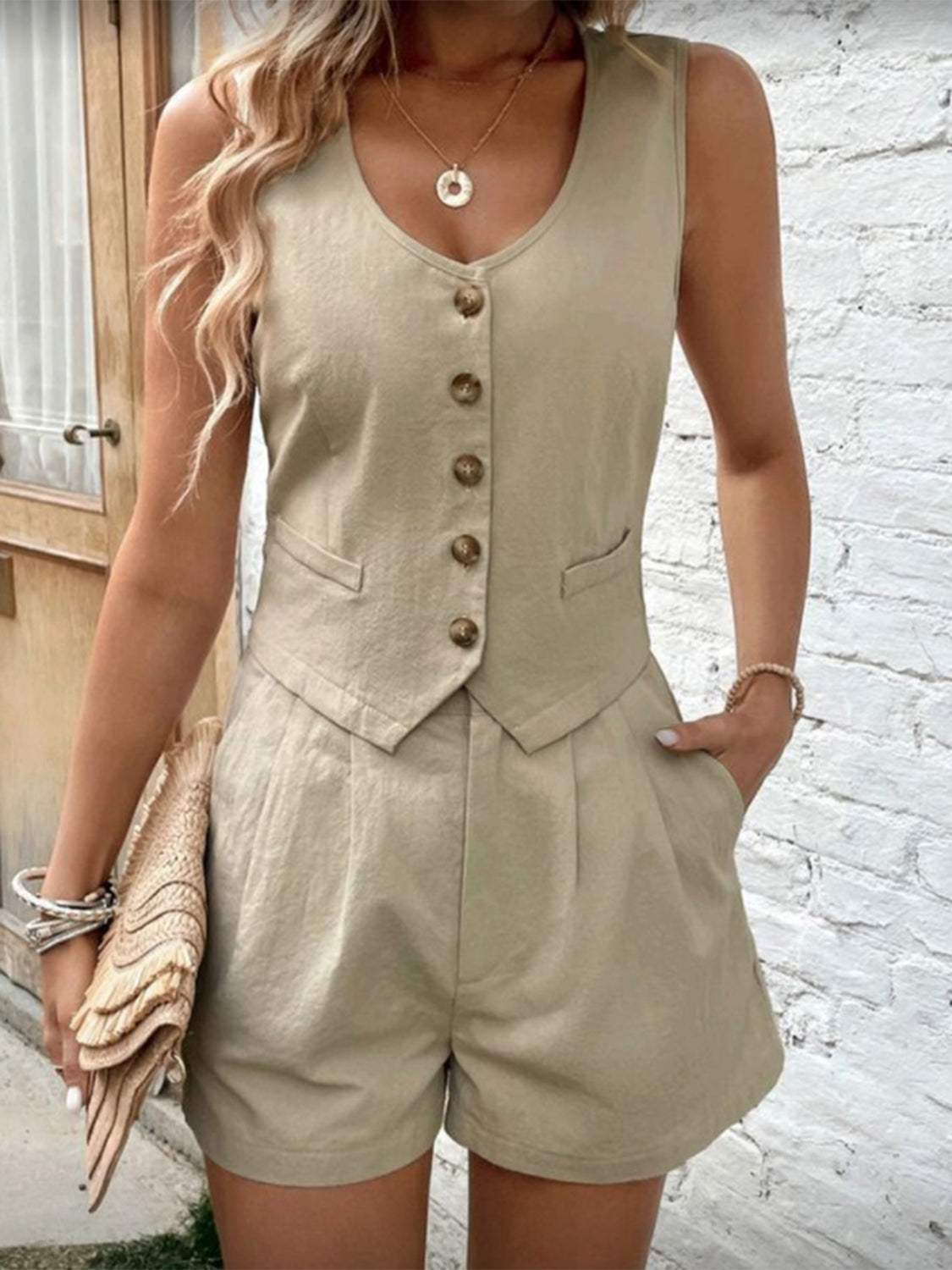 Scoop Neck Sleeveless Top and Shorts Set - Trendsi - Flyclothing LLC