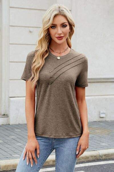 Round Neck Short Sleeve T-Shirt - Trendsi - Flyclothing LLC