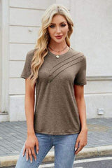 Round Neck Short Sleeve T-Shirt - Trendsi - Flyclothing LLC
