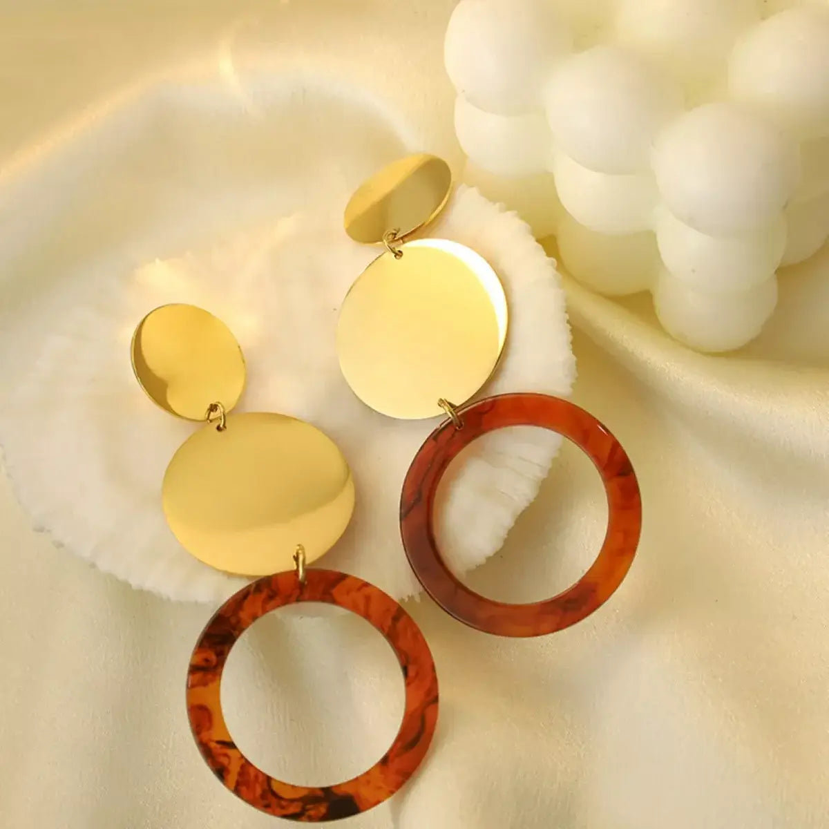18K Gold-Plated Geometric Circle Dangle Earrings - Trendsi - Flyclothing LLC