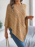 Cable-Knit Openwork Three-Quarter Sleeve Sweater - Trendsi - Flyclothing LLC