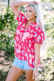 Peplum Printed Notched Short Sleeve Blouse - Trendsi - Flyclothing LLC