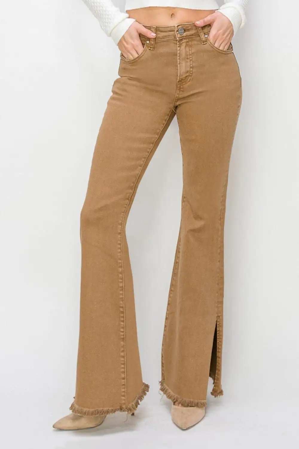RISEN Bailey Full Size High Waist Side Slit Flare Jeans - Trendsi - Flyclothing LLC