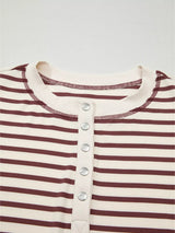 Striped Drop Shoulder Long Sleeve Henley Top - Trendsi - Flyclothing LLC