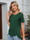 Round Neck Lace Short Sleeve T-Shirt - Trendsi - Flyclothing LLC