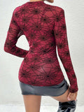 Spider Web Print Long Sleeve Blouse - Trendsi - Flyclothing LLC