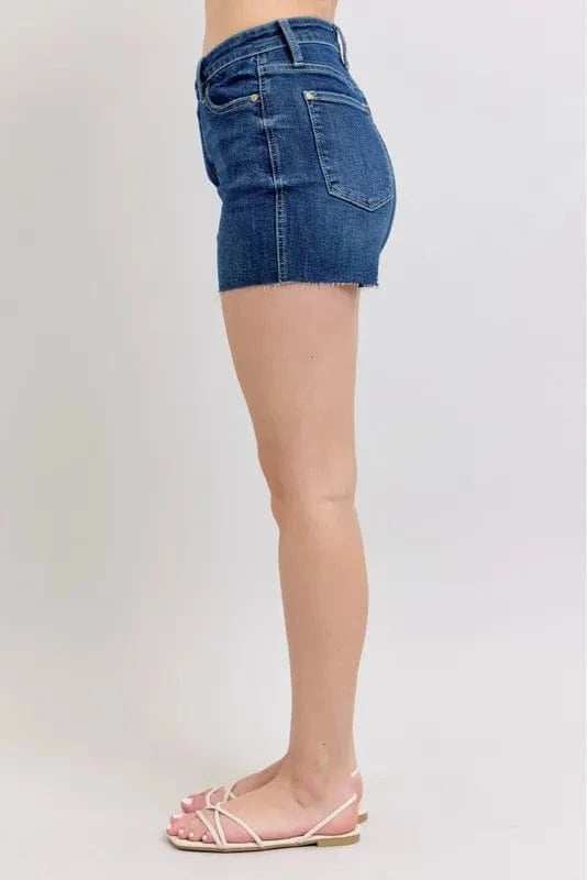 Judy Blue Full Size High Waist Criss-Cross Waistband Denim Shorts Plus Size - Trendsi - Flyclothing LLC