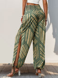 Smocked Slit Printed High Waist Pants - Trendsi