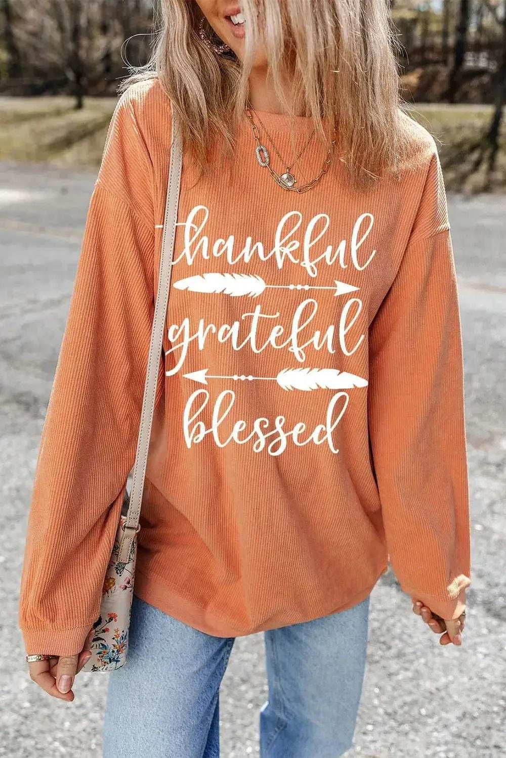 Letter Graphic Round Neck Long Sleeve Sweatshirt - Trendsi - Flyclothing LLC