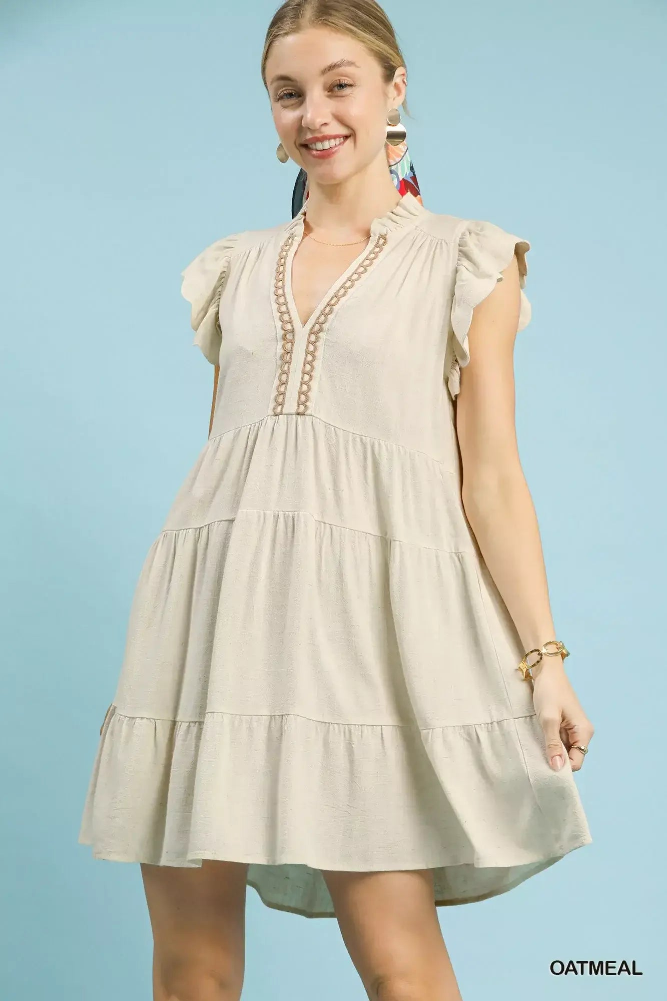 Umgee Linen Tiered Baby Doll Dress - Trendsi - Flyclothing LLC