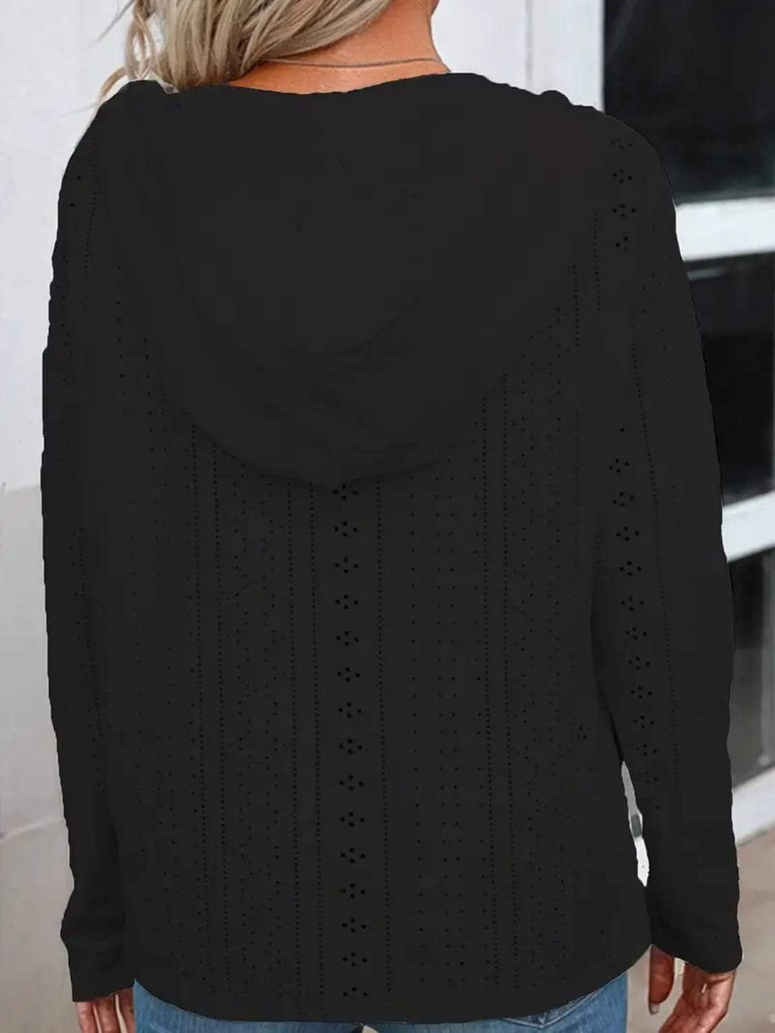 Drawstring Eyelet Long Sleeve Hoodie - Trendsi - Flyclothing LLC