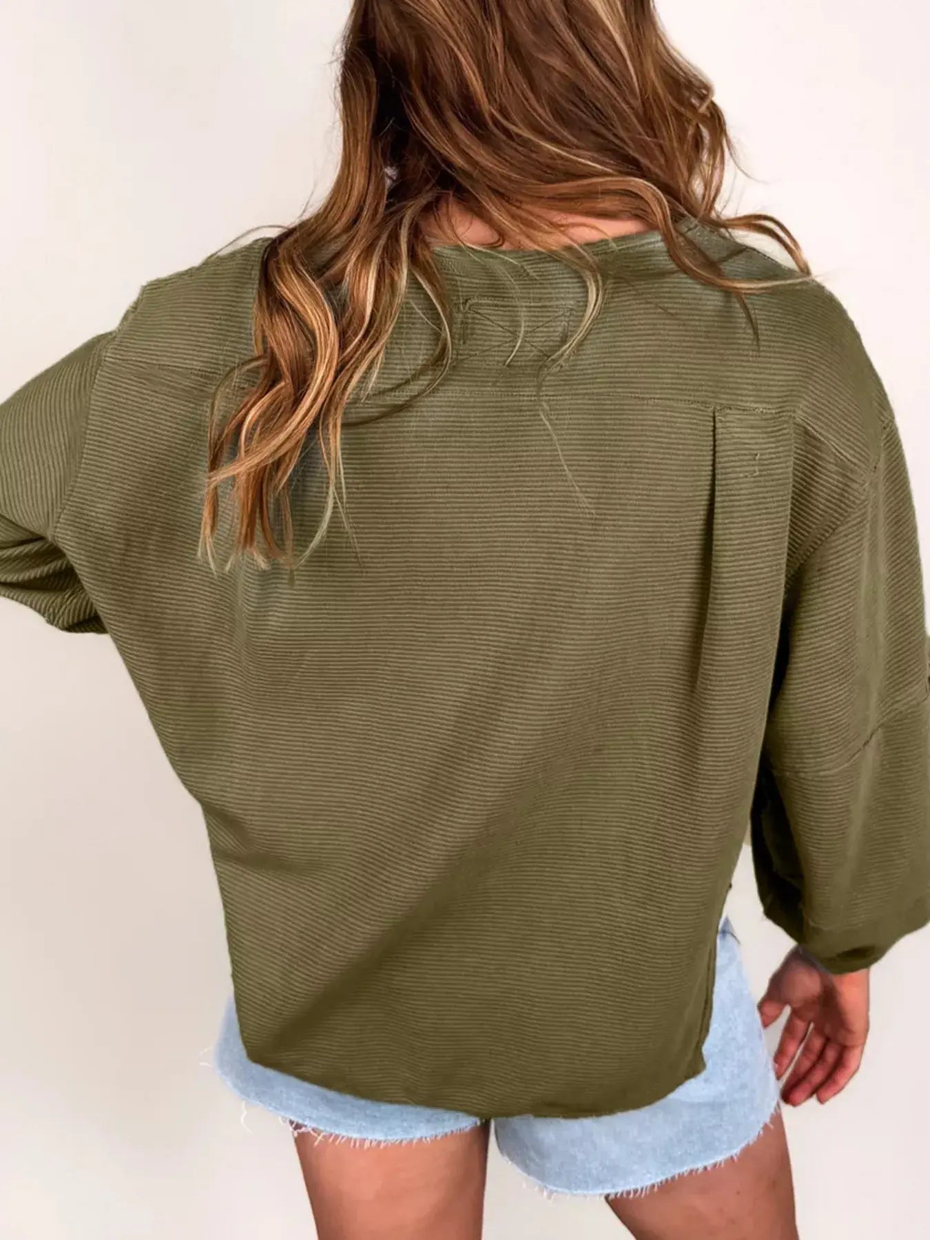 Ribbed Knit Oversized Sweatshirt - Trendsi - Flyclothing LLC