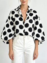 Polka Dot Puff Sleeve Shirt - Trendsi - Flyclothing LLC