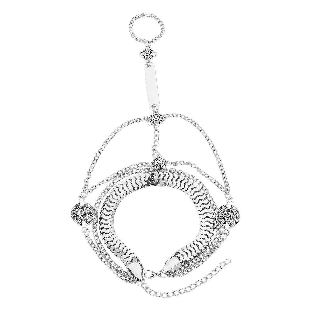 Multi Layered Chain Bracelet with Finger Ring - Trendsi - Flyclothing LLC