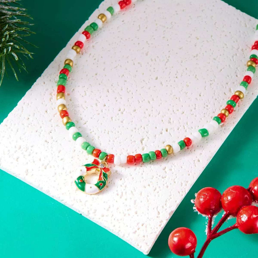 Christmas Themed Beaded Pendant Necklace - Trendsi - Flyclothing LLC